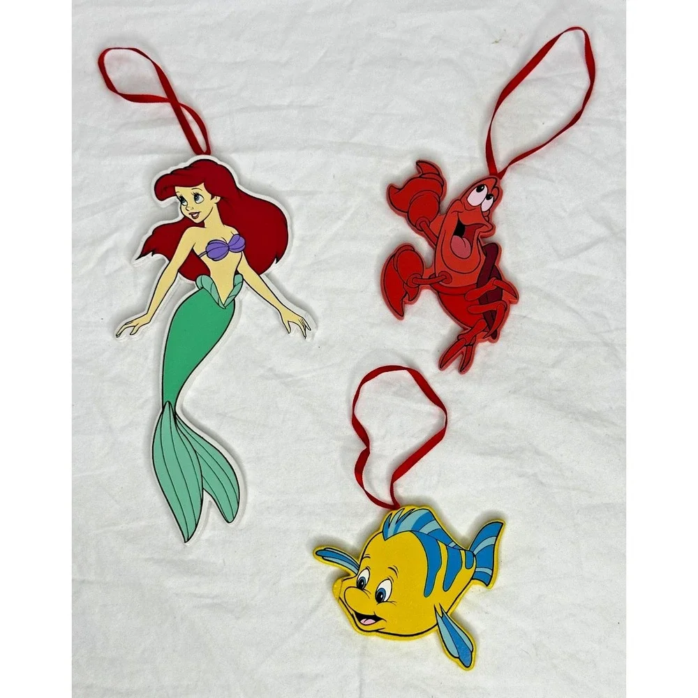 Little Mermaid Ornament Wood 3 Flounder Sebastian Kurt Adler Disney 1992